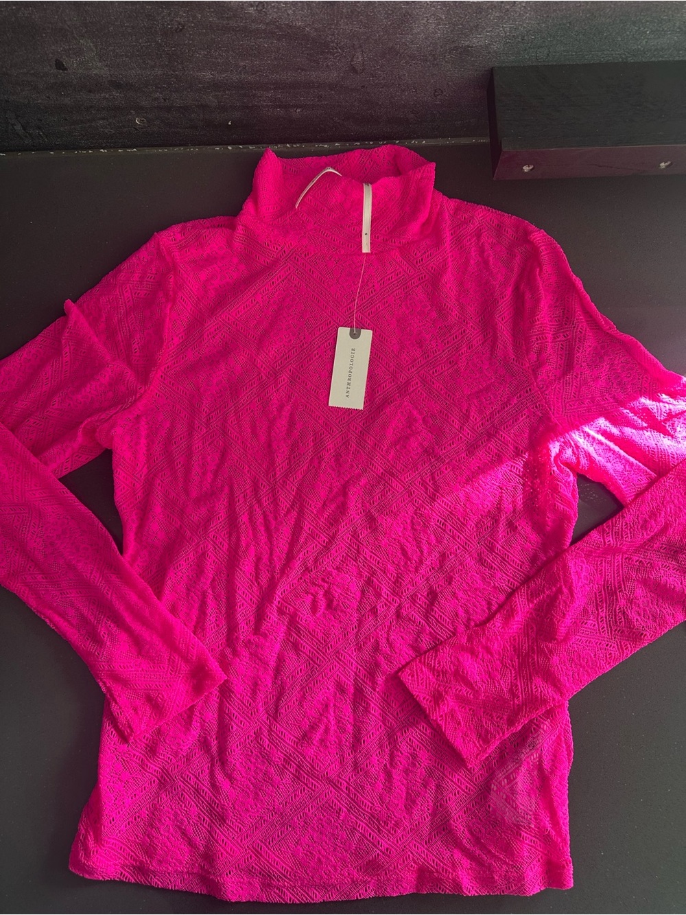 Anthropologie lace stretch Long-Sleeve Mock Neck Top NWT